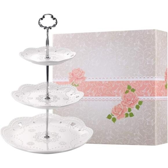 3 Tier Cupcake Stand Porcelain Dessert Cake Stand Wedding Tea Party Birthday - Picture 1 of 7